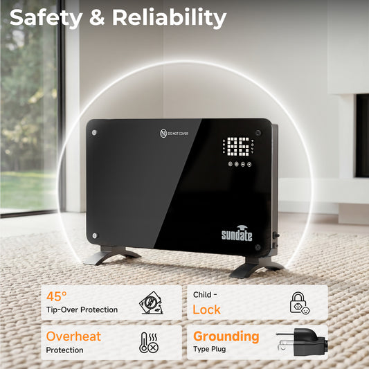 1500W Convection Heater Wifi Control, Indoor Space Heater, Electric Heating with Remote Control, Black