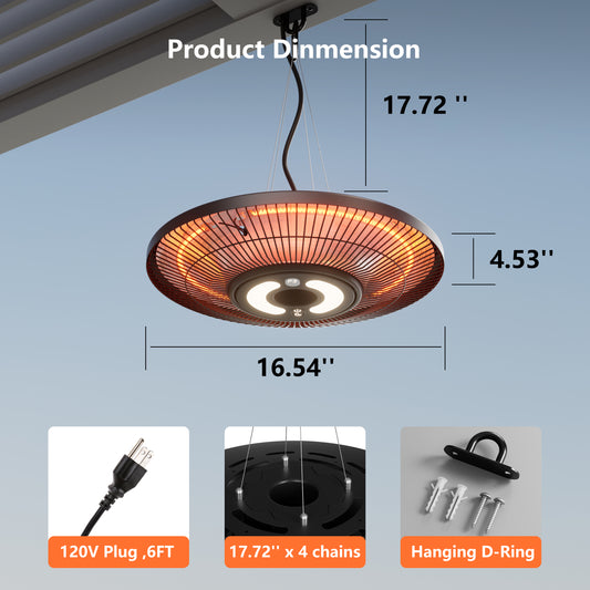 1500W Hanging Heater,Electric Ceiling Mounted Patio Heater with Light,Wifi Control, 2 Heat Levels, 24H Timers