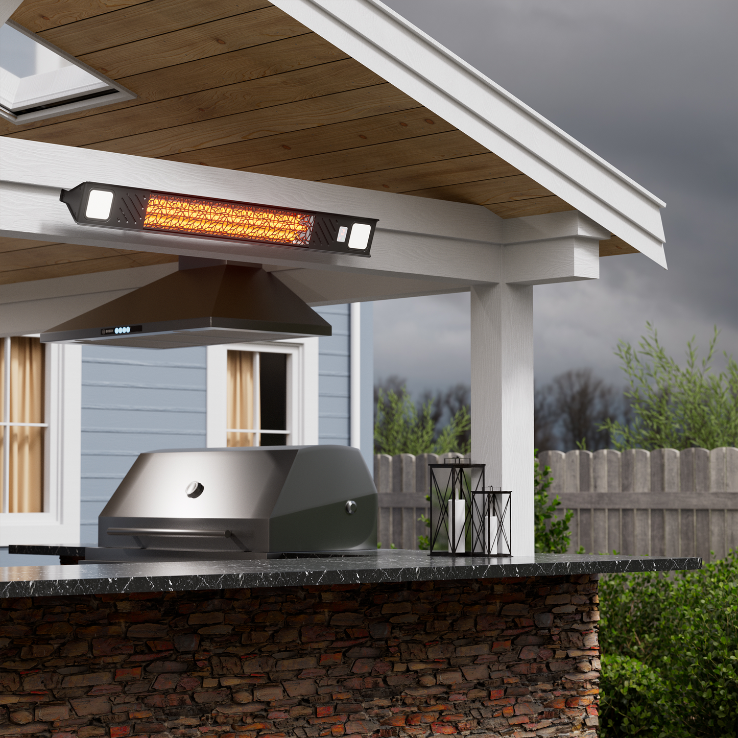 1500W Wall-Mounted Electric Patio Heater with Light, Wifi Control, Black