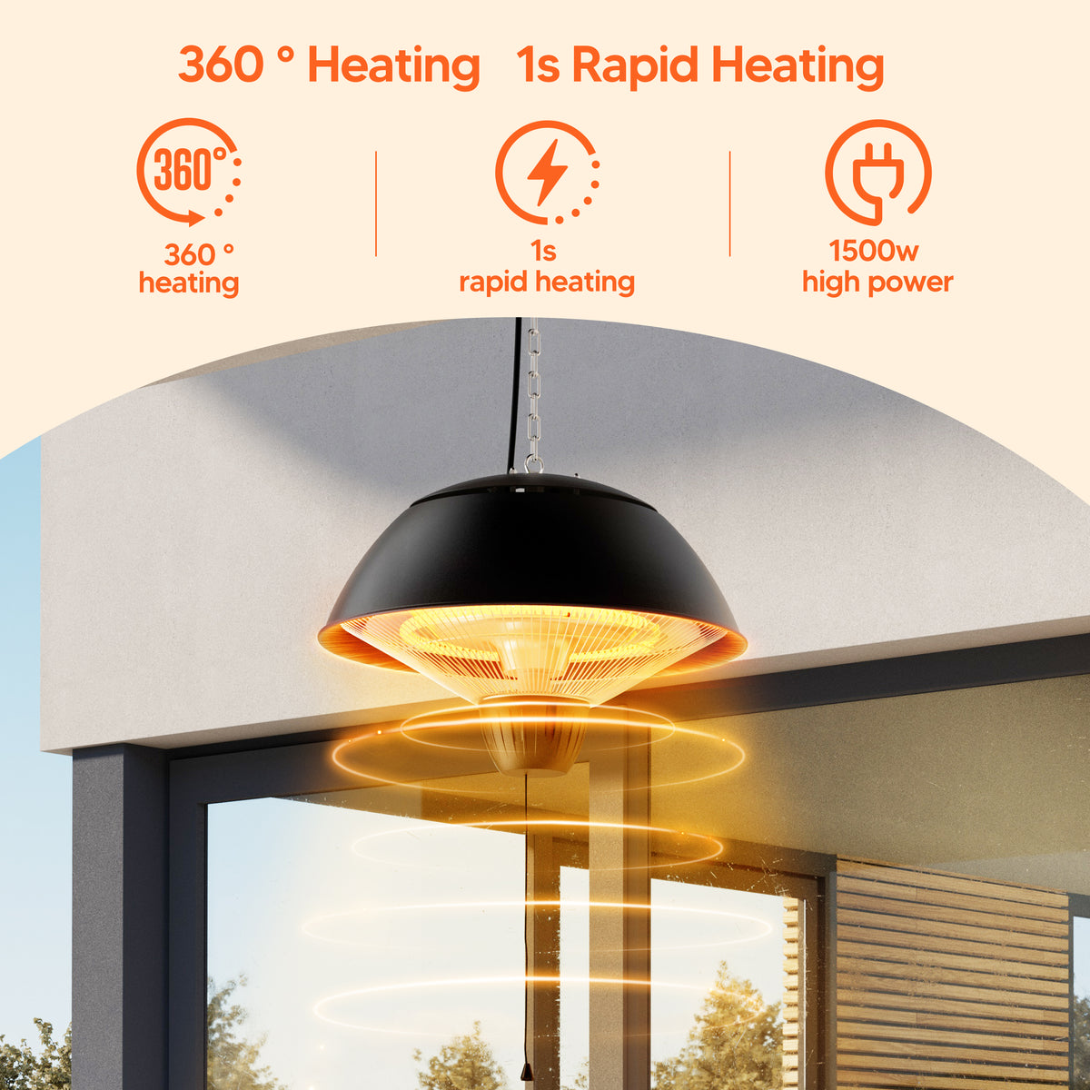 Danluke 1500W Electric Patio Heater, Ceiling Mounted Hanging Infrared Heater with Carbon Fiber Heating, Black