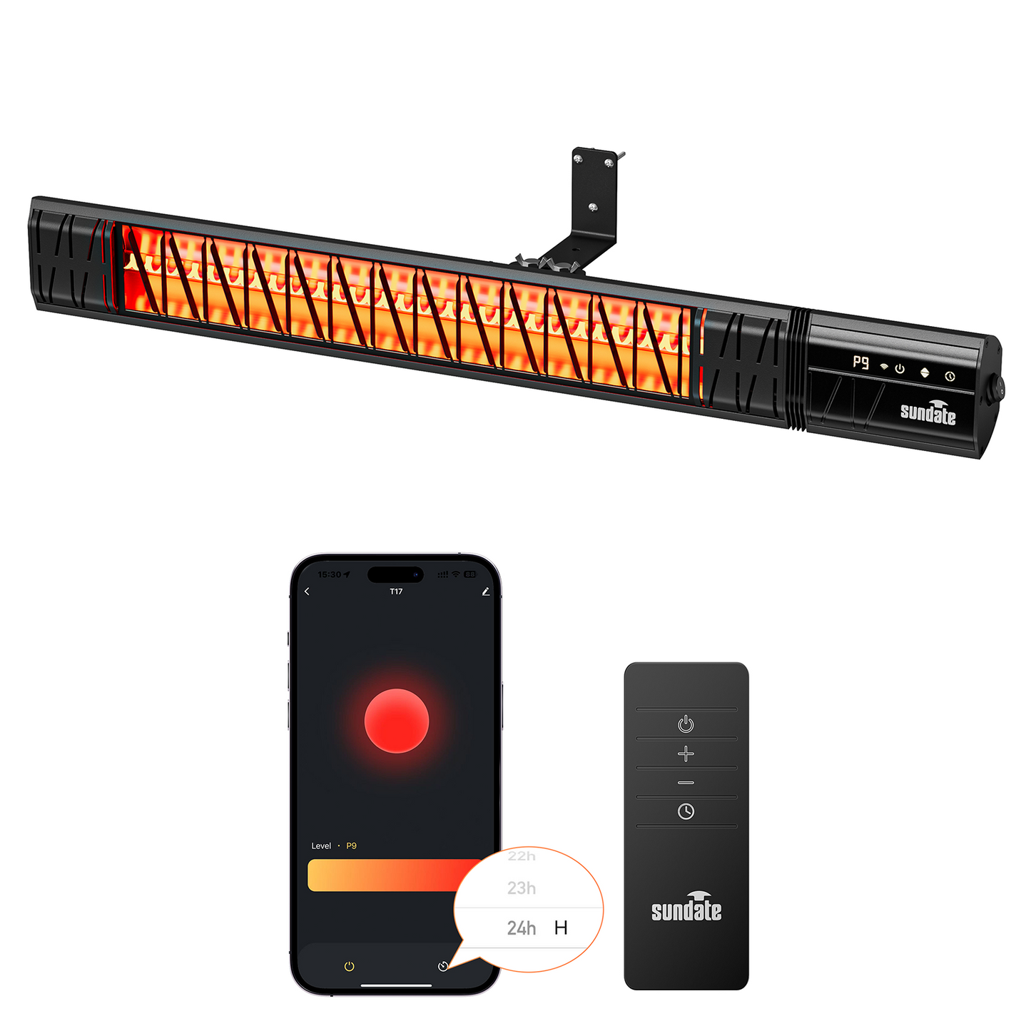 1500W Wall-Mounted Infrared Heater with Remote Control, Wifi Control, 9 Heat Levels, 24H Timers