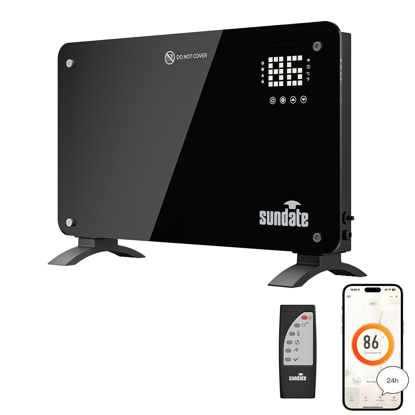1500W Convection Heater Wifi Control, Indoor Space Heater, Electric Heating with Remote Control, Black