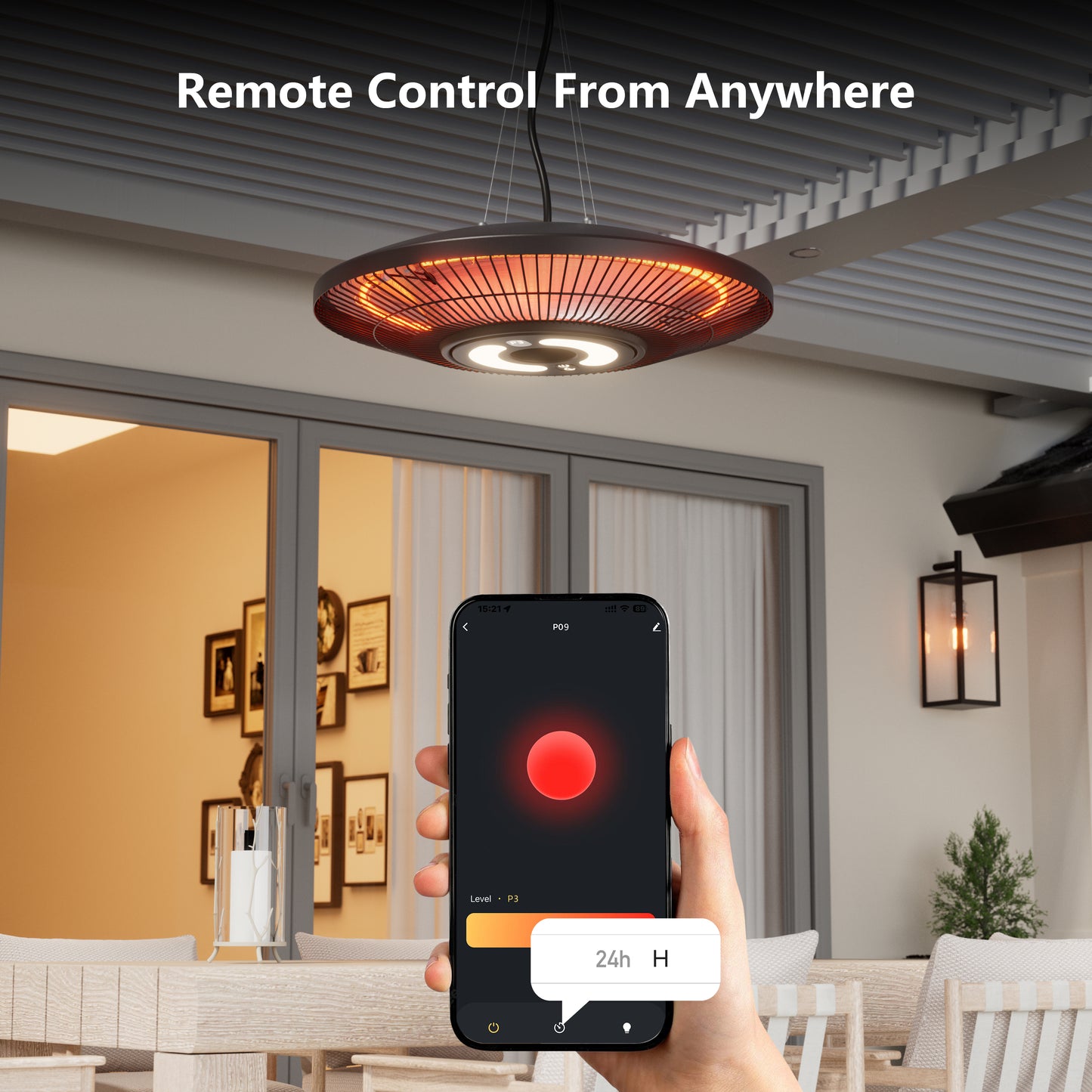 1500W Hanging Heater,Electric Ceiling Mounted Patio Heater with Light,Wifi Control, 2 Heat Levels, 24H Timers