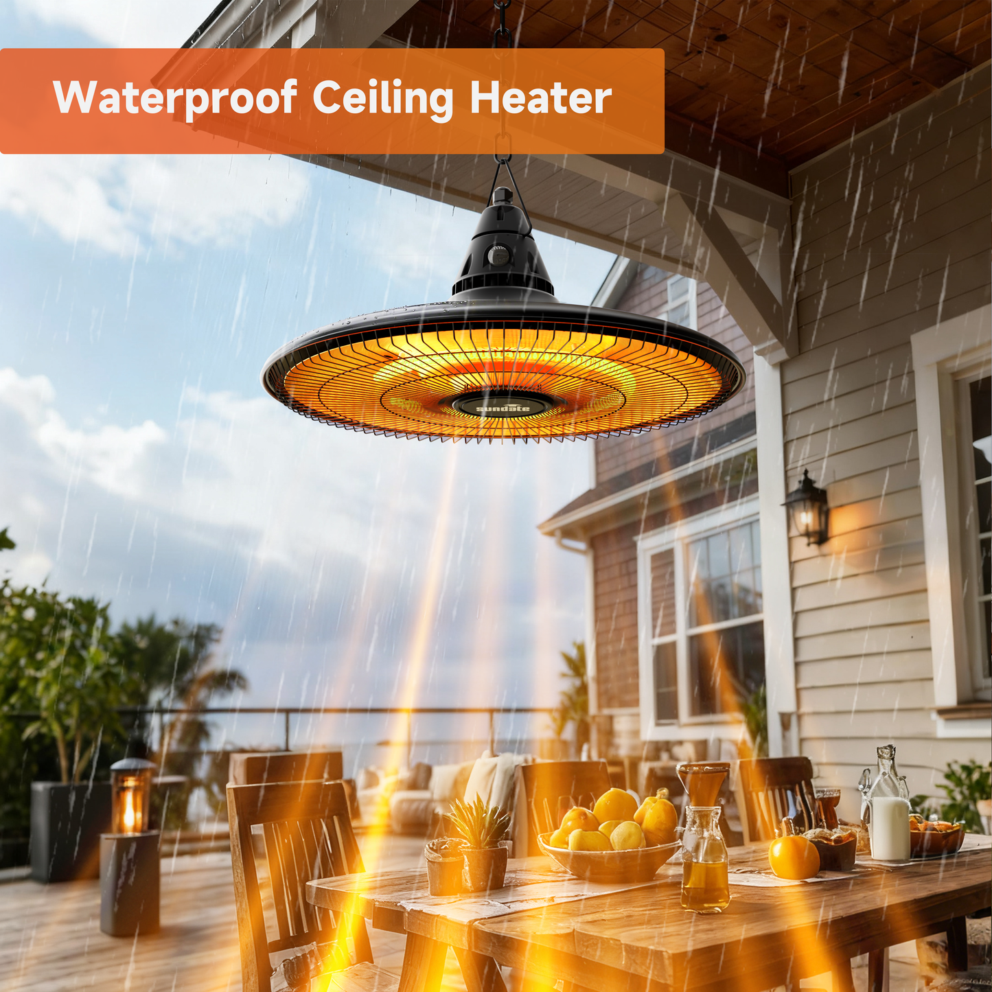 1500W Hanging Heater with Remote Control, Waterproof, Black