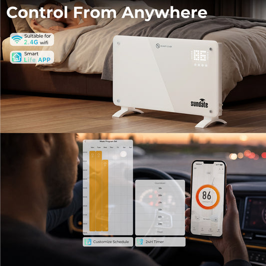 1500W Convection Heater Wifi Control, Indoor Space Heater, Electric Heating with Remote Control, White