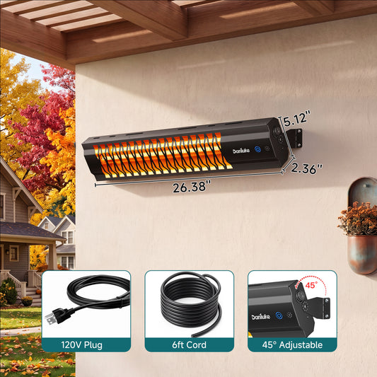 Danluke 1500W Infrared Patio Heater, Wall Mounted, Remote Control, Carbon Fiber, Black