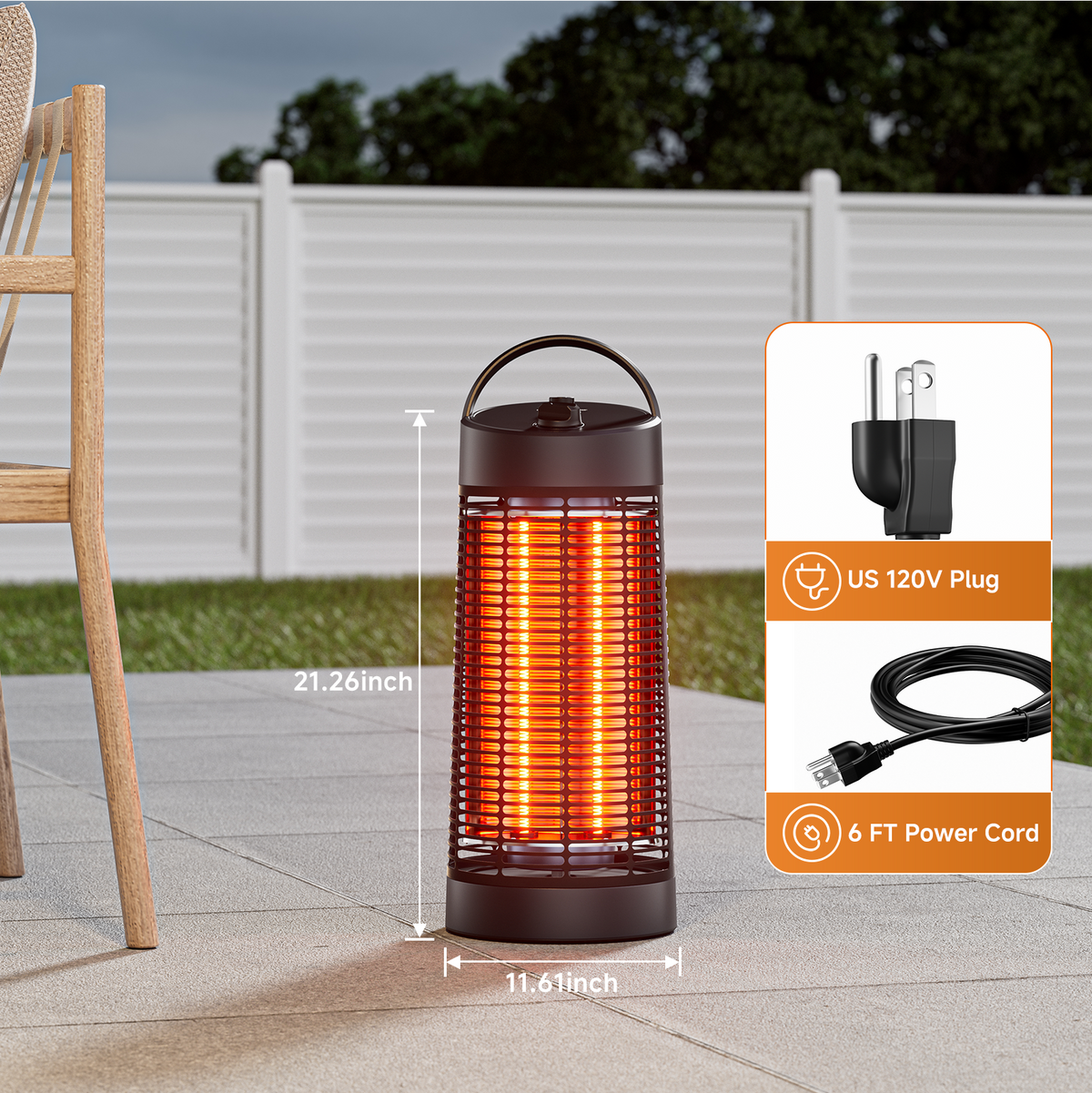 Danluke Portable Freestanding Infrared Patio Heater with Carry Handle, 1200W, Black