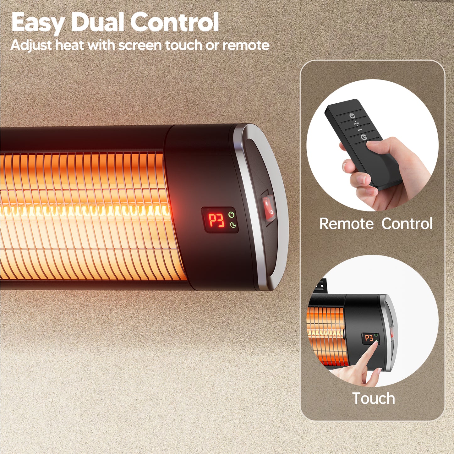 1500W Wall-Mounted Electric Patio Heater for Outdoor, 3 Heat Levels, 24H Timers, 1s Heating Carbon Fiber Tube, Black