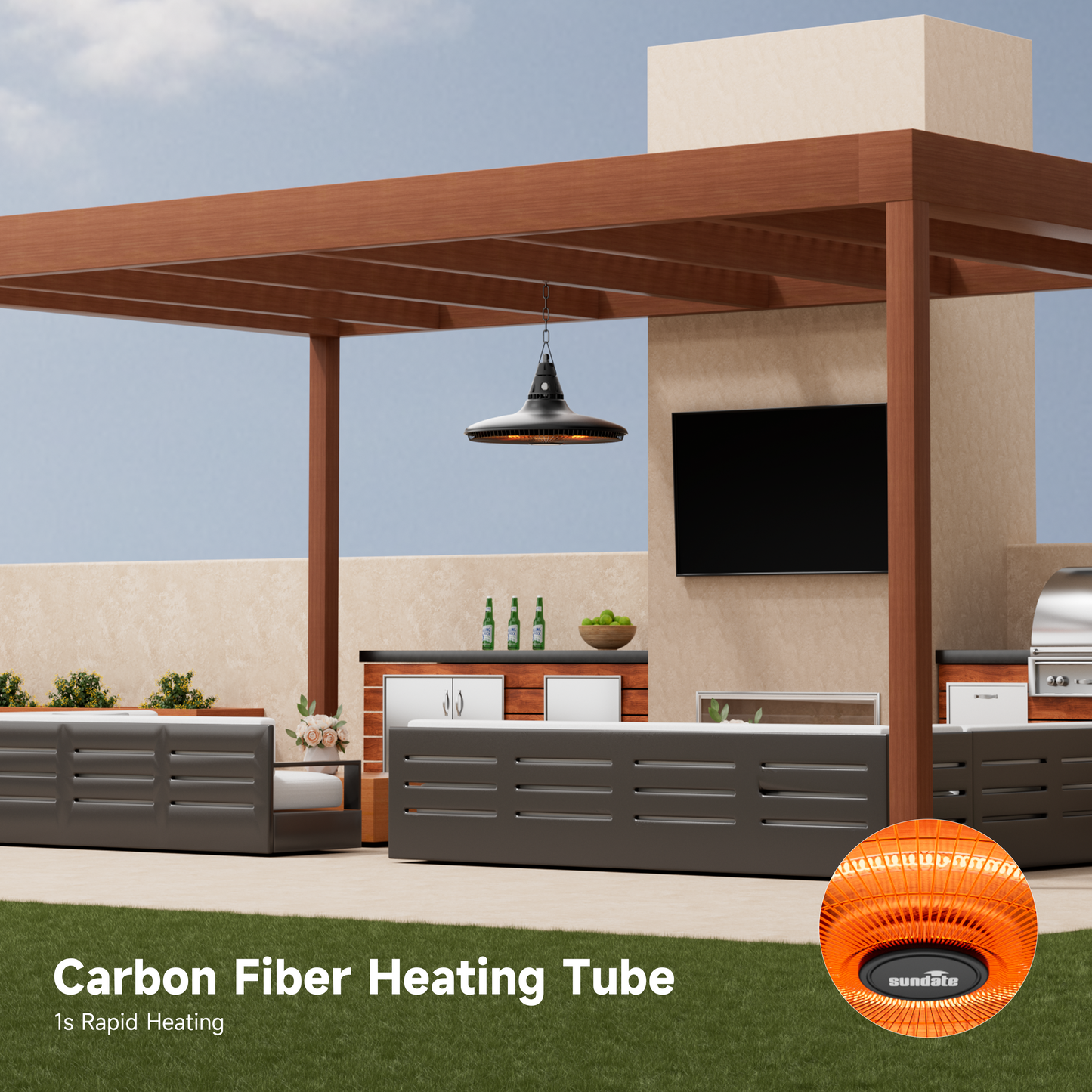 1500W Hanging Heater with Remote Control, Waterproof, Black