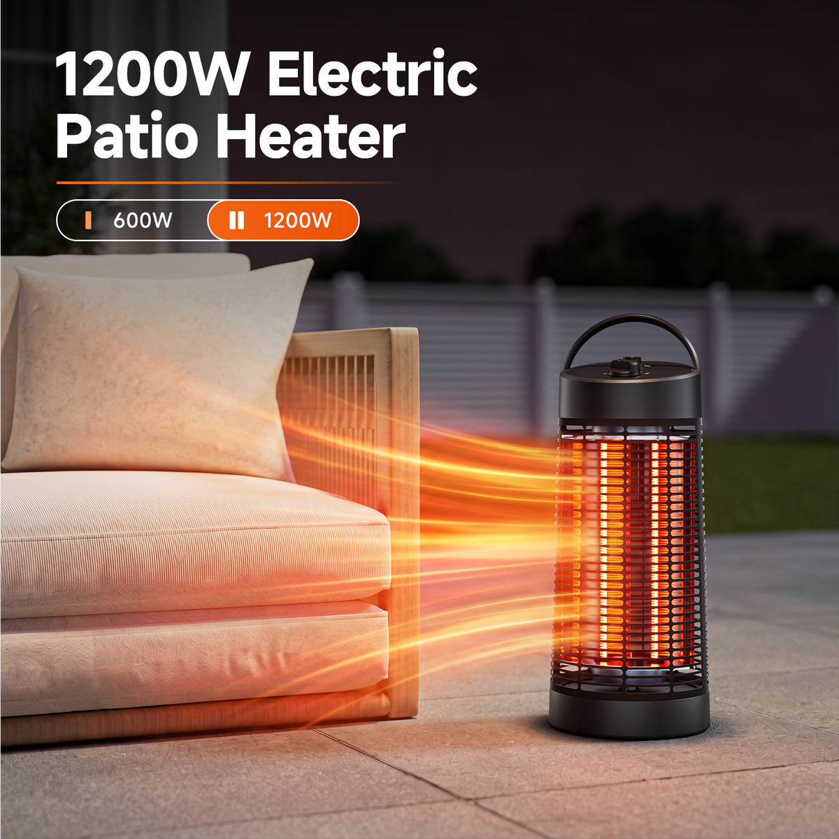 Danluke Portable Freestanding Infrared Patio Heater with Carry Handle, 1200W, Black