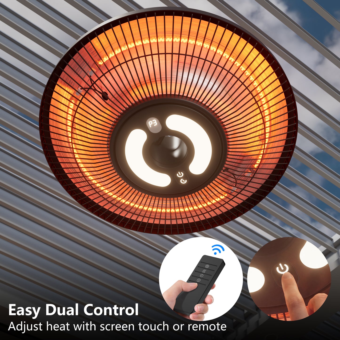 1500W Hanging Heater,Electric Ceiling Mounted Patio Heater with Light,Wifi Control, 2 Heat Levels, 24H Timers