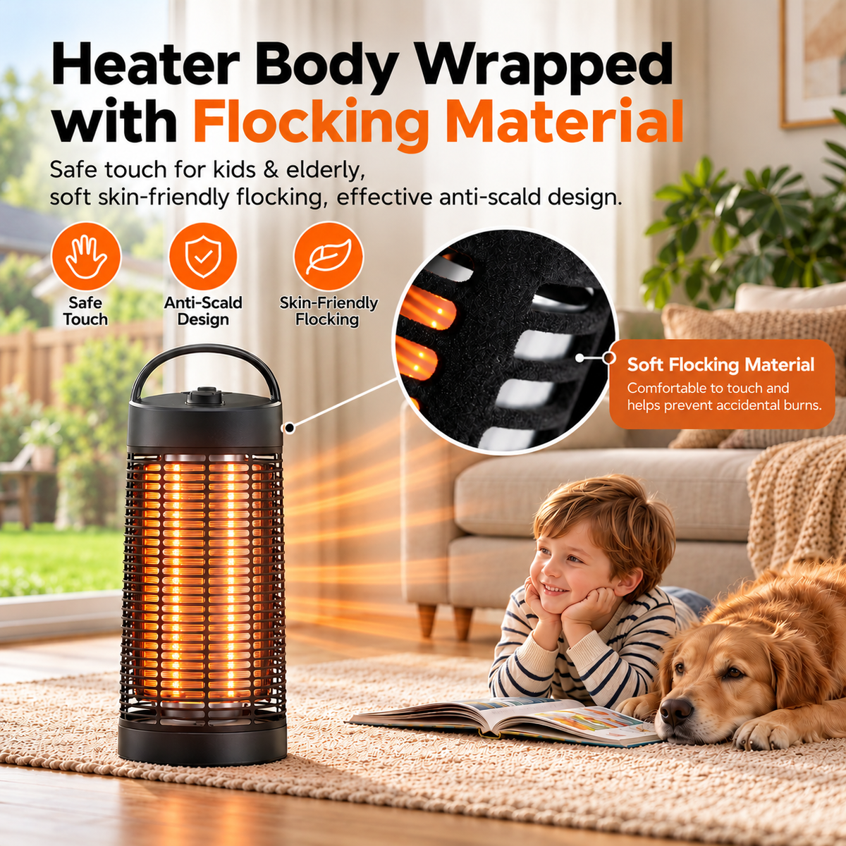 Danluke Portable Freestanding Infrared Patio Heater with Carry Handle, 1200W, Black