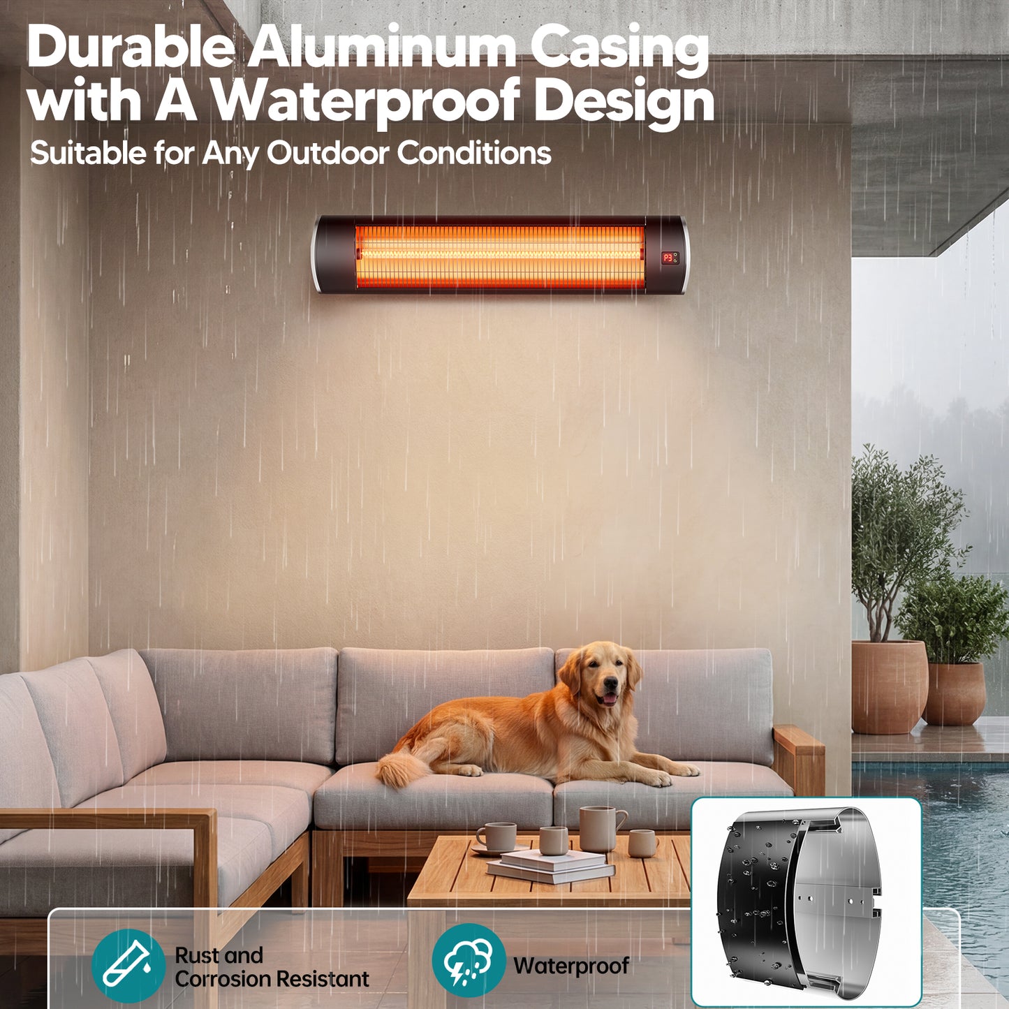 1500W Wall-Mounted Electric Patio Heater for Outdoor, 3 Heat Levels, 24H Timers, 1s Heating Carbon Fiber Tube, Black