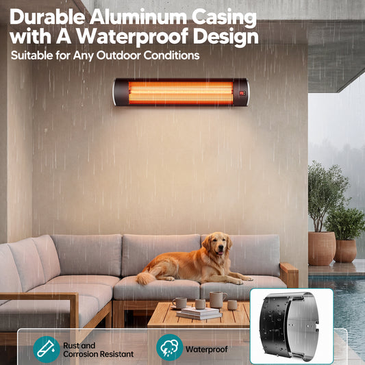1500W Wall-Mounted Electric Patio Heater for Outdoor, 3 Heat Levels, 24H Timers, 1s Heating Carbon Fiber Tube, Black