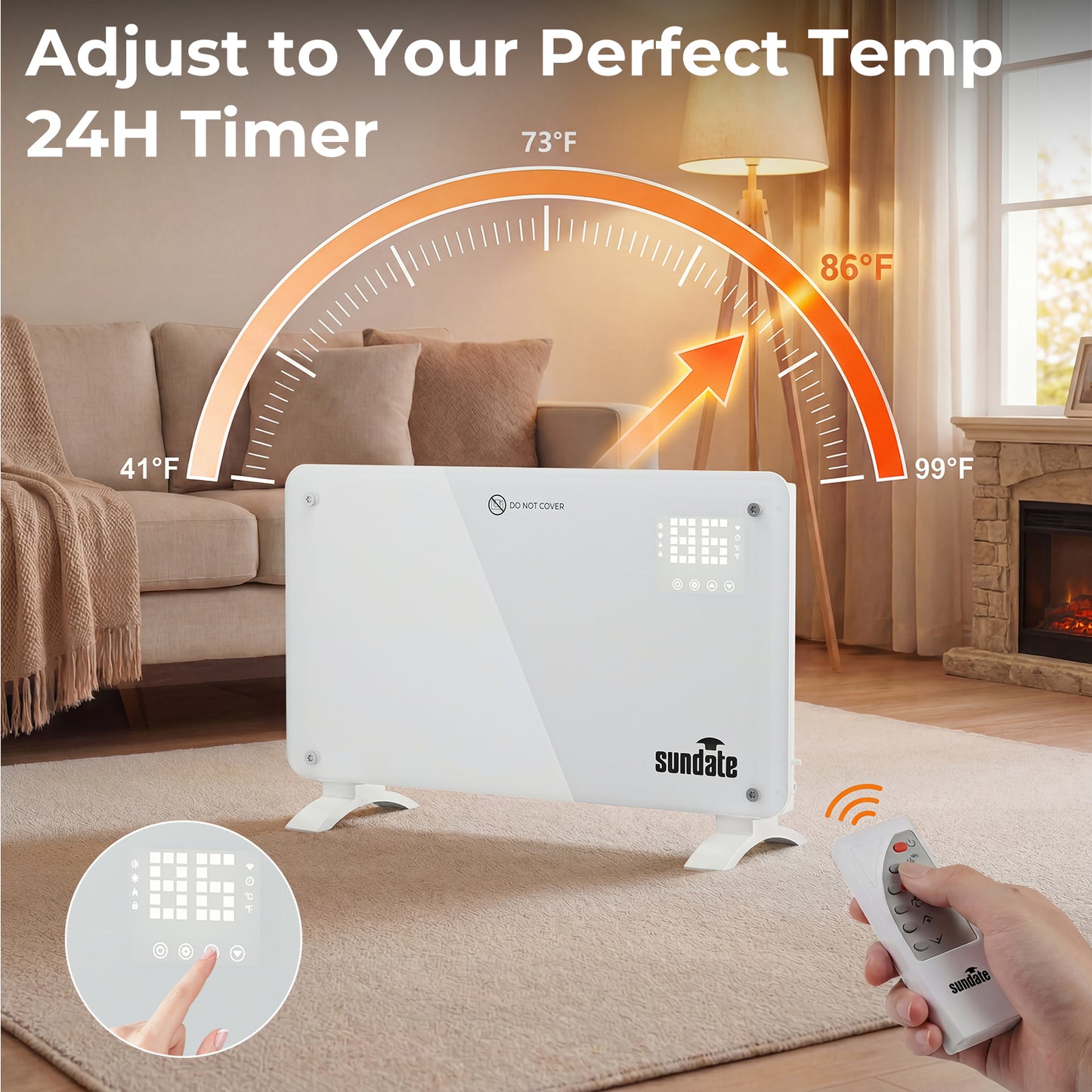 1500W Convection Heater Wifi Control, Indoor Space Heater, Electric Heating with Remote Control, White