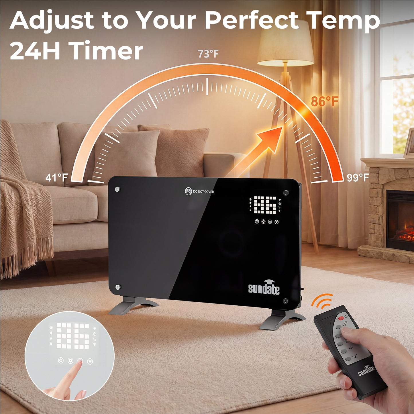 1500W Convection Heater Wifi Control, Indoor Space Heater, Electric Heating with Remote Control, Black