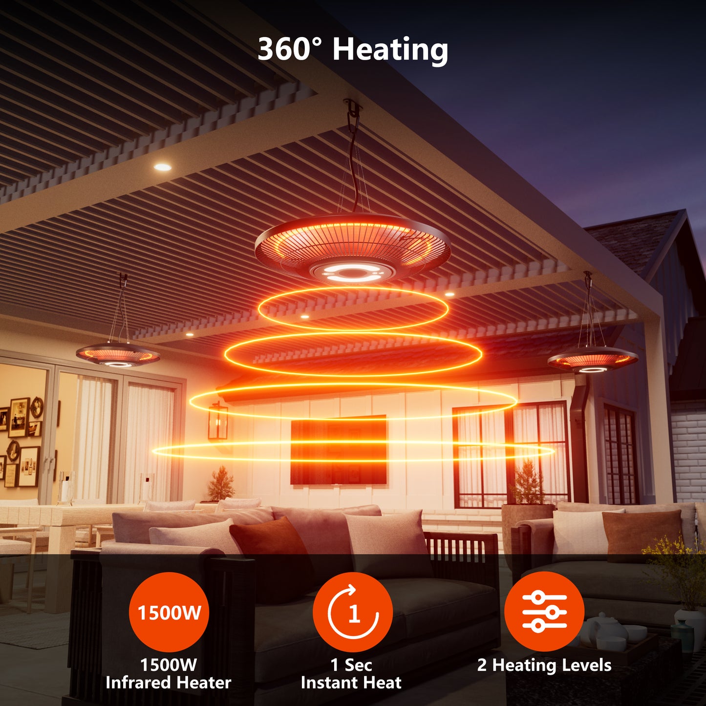 1500W Hanging Heater,Electric Ceiling Mounted Patio Heater with Light,Wifi Control, 2 Heat Levels, 24H Timers