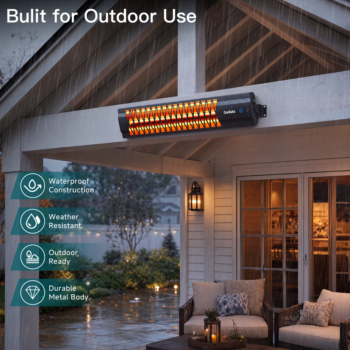 Danluke 1500W Infrared Patio Heater, Wall Mounted, Remote Control, Carbon Fiber, Black