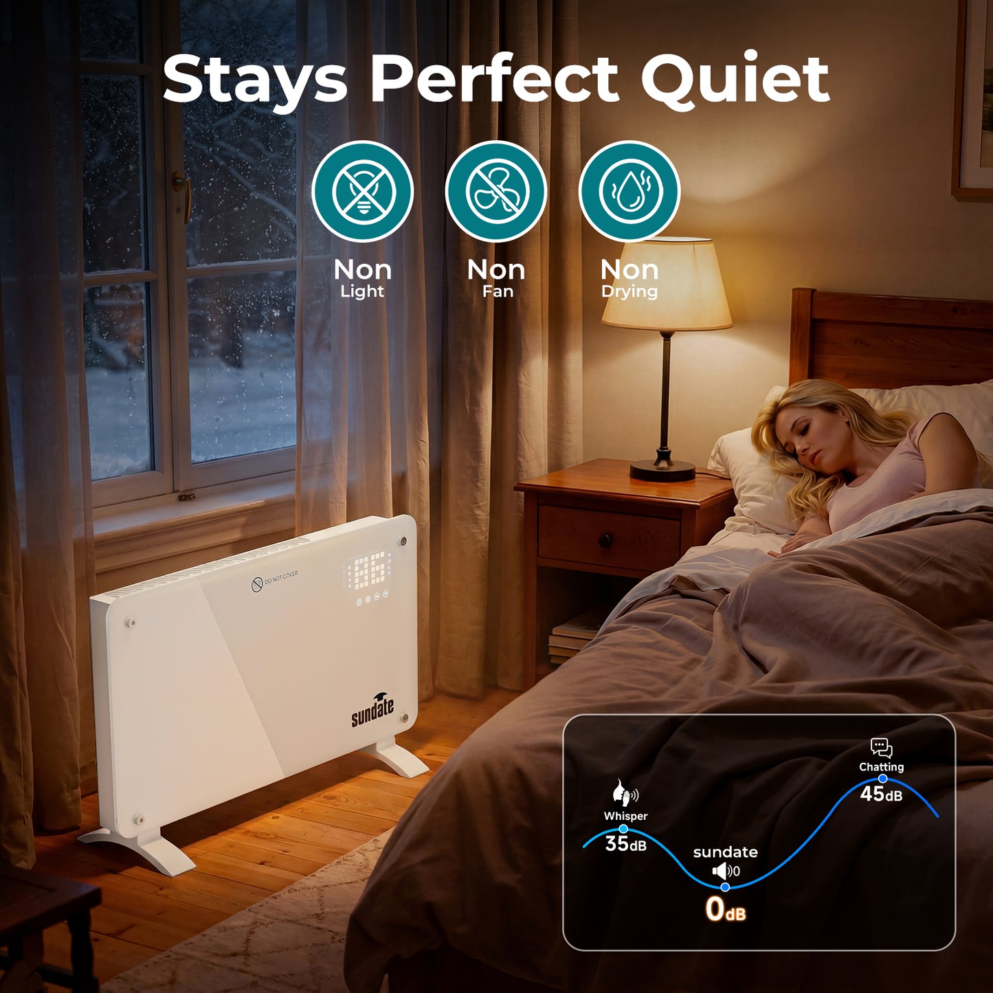 1500W Convection Heater Wifi Control, Indoor Space Heater, Electric Heating with Remote Control, White