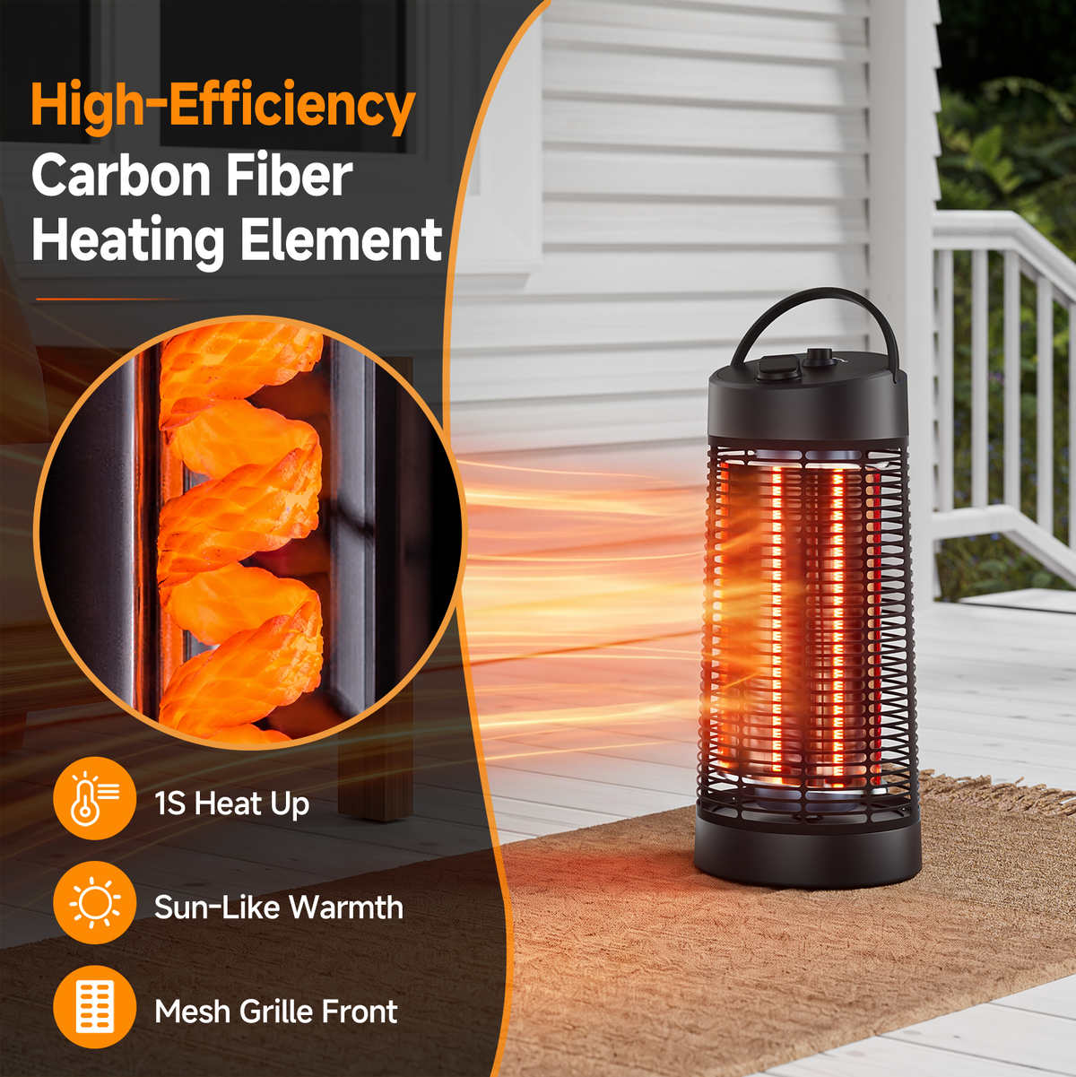 Danluke Portable Freestanding Infrared Patio Heater with Carry Handle, 1200W, Black
