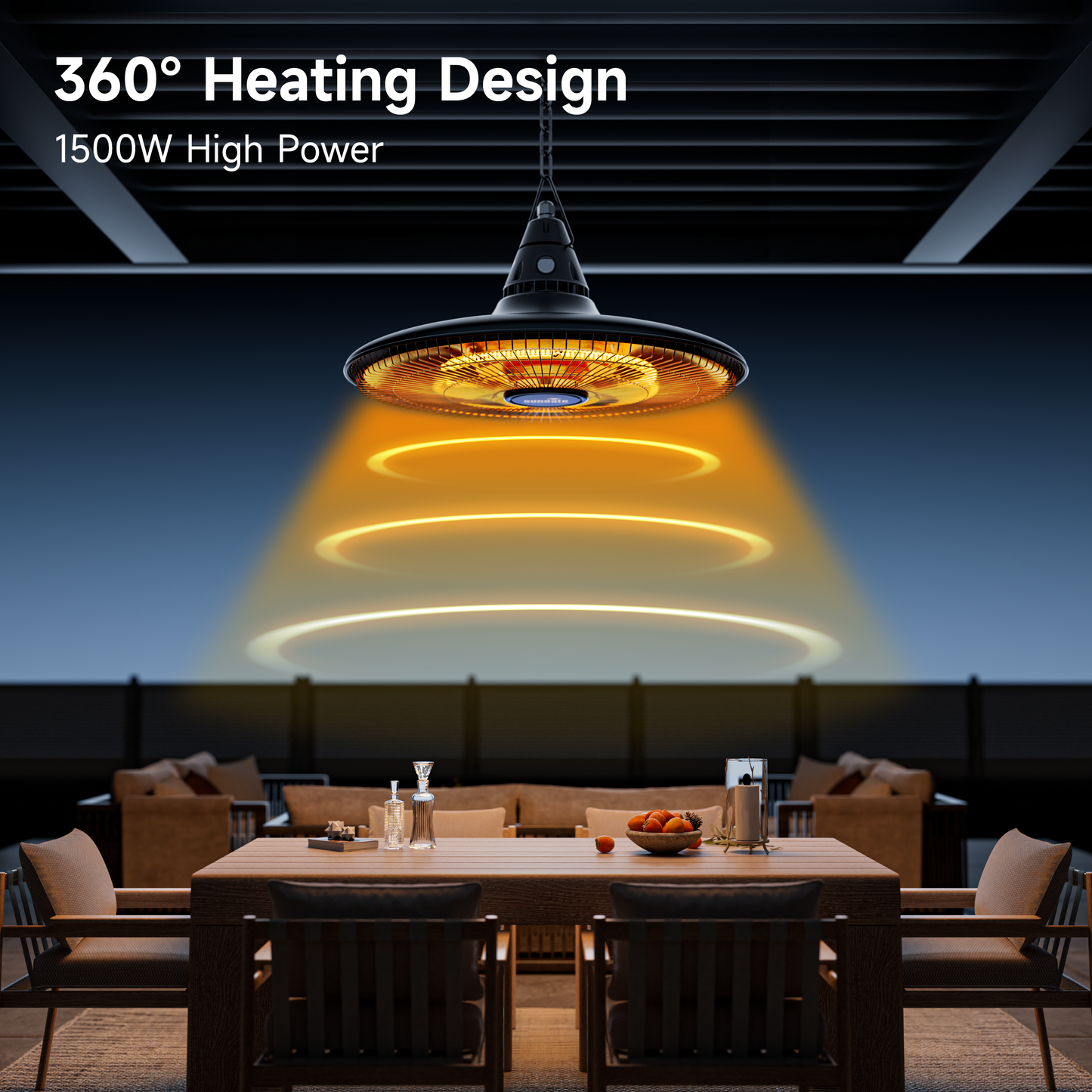 1500W Hanging Heater with Remote Control, Waterproof, Black