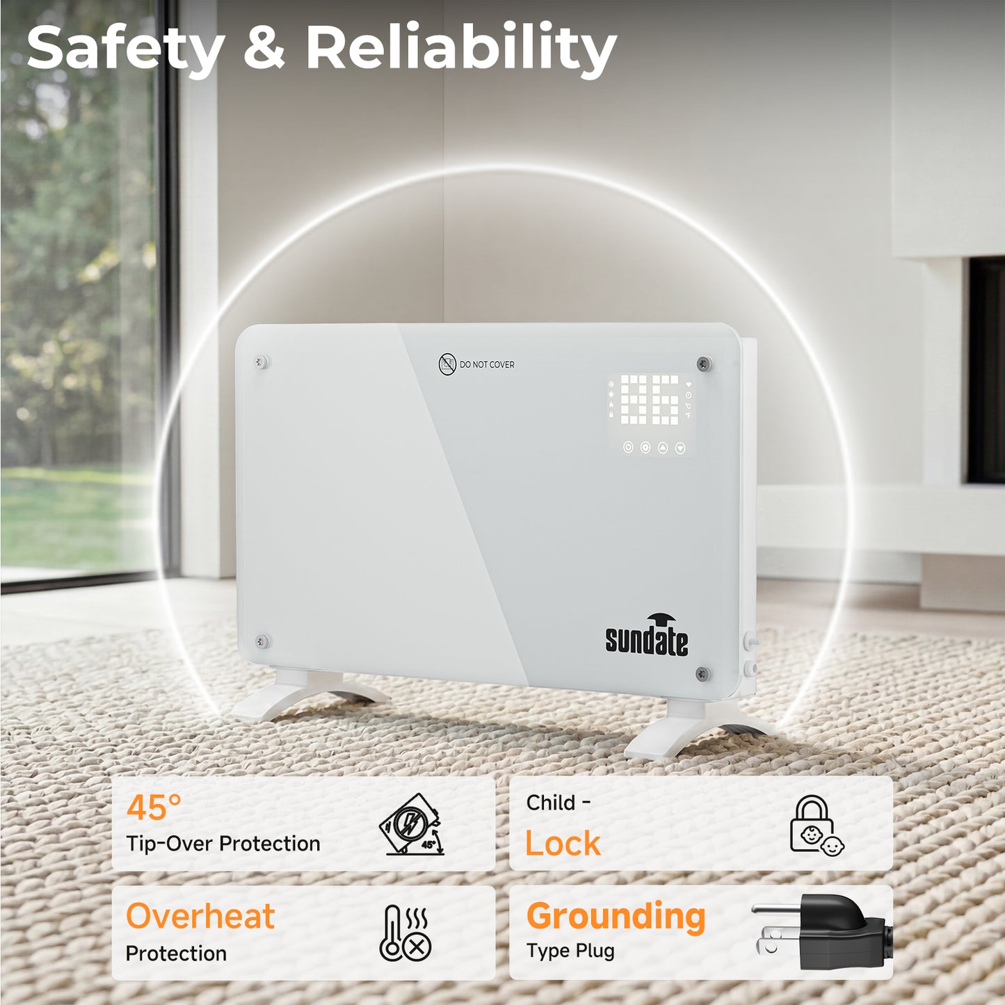 1500W Convection Heater Wifi Control, Indoor Space Heater, Electric Heating with Remote Control, White