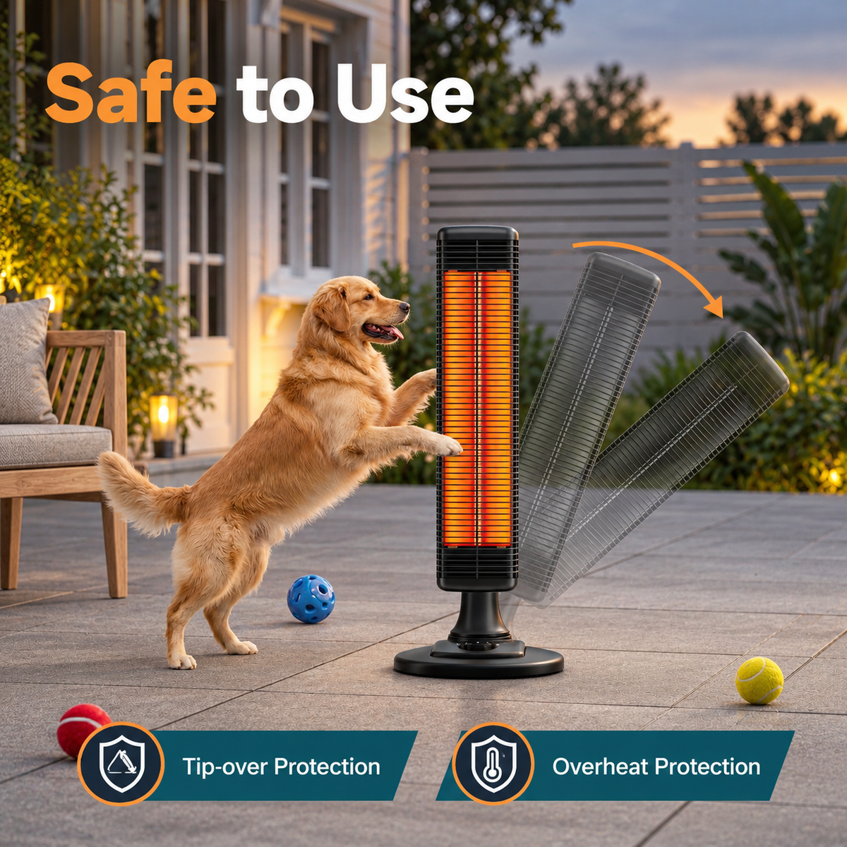 Danluke Portable Electric Patio Heater, Infrared Heater with Carry Handle, 50° Oscillation, 1000W, Black