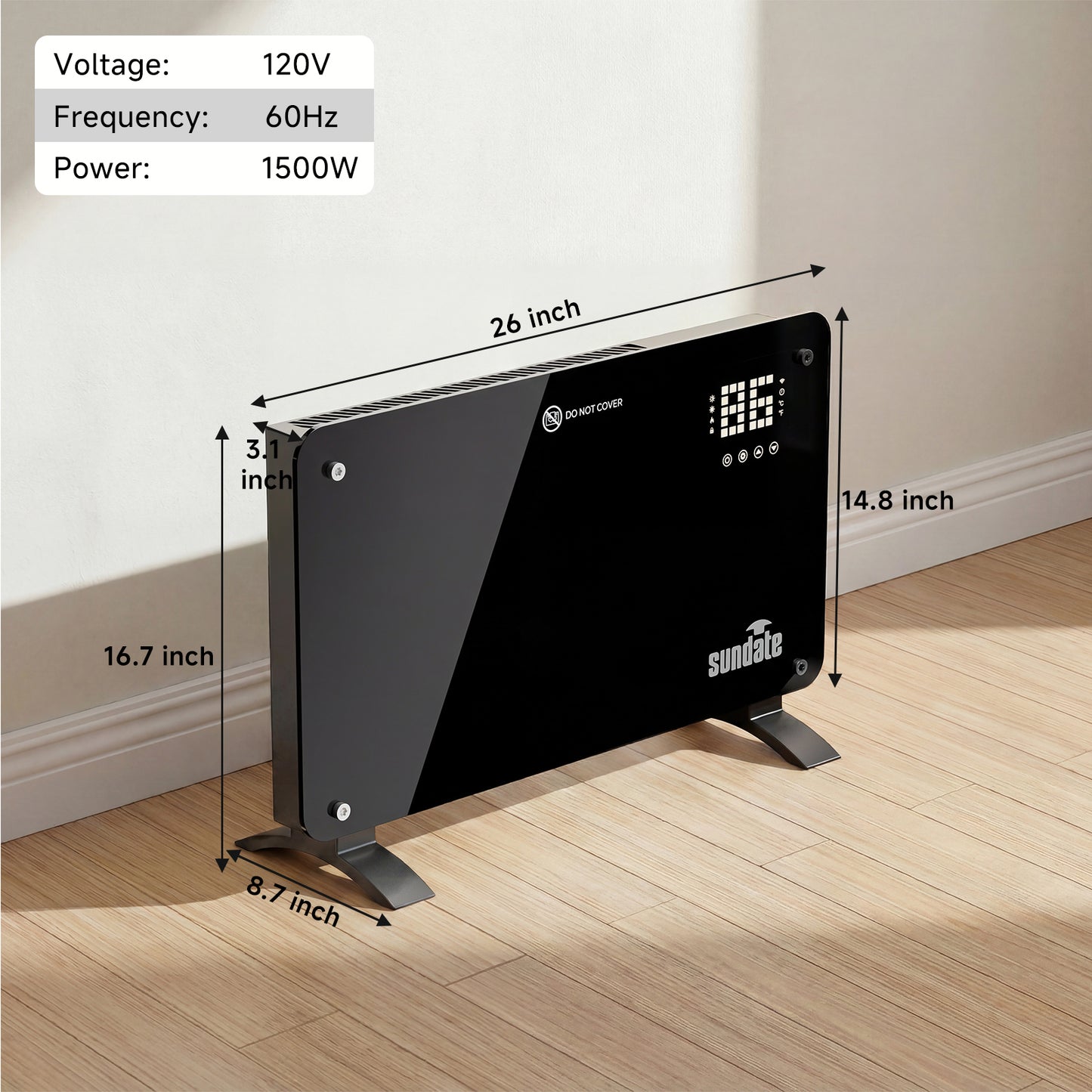 1500W Convection Heater Wifi Control, Indoor Space Heater, Electric Heating with Remote Control, Black