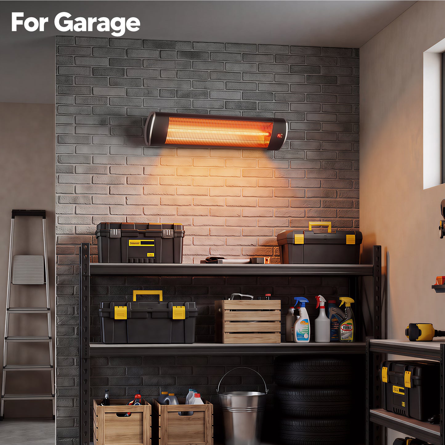 1500W Wall-Mounted Electric Patio Heater for Outdoor, 3 Heat Levels, 24H Timers, 1s Heating Carbon Fiber Tube, Black