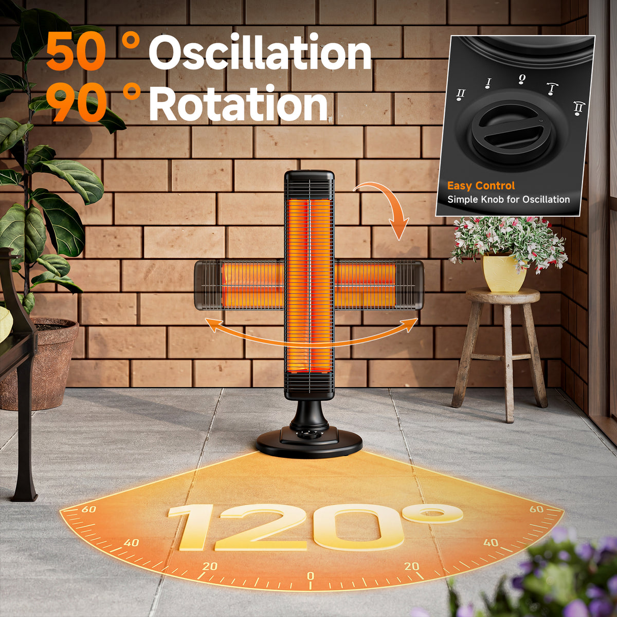 Danluke Portable Electric Patio Heater, Infrared Heater with Carry Handle, 50° Oscillation, 1000W, Black