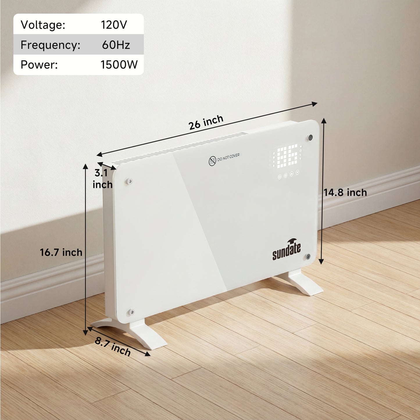 1500W Convection Heater Wifi Control, Indoor Space Heater, Electric Heating with Remote Control, White