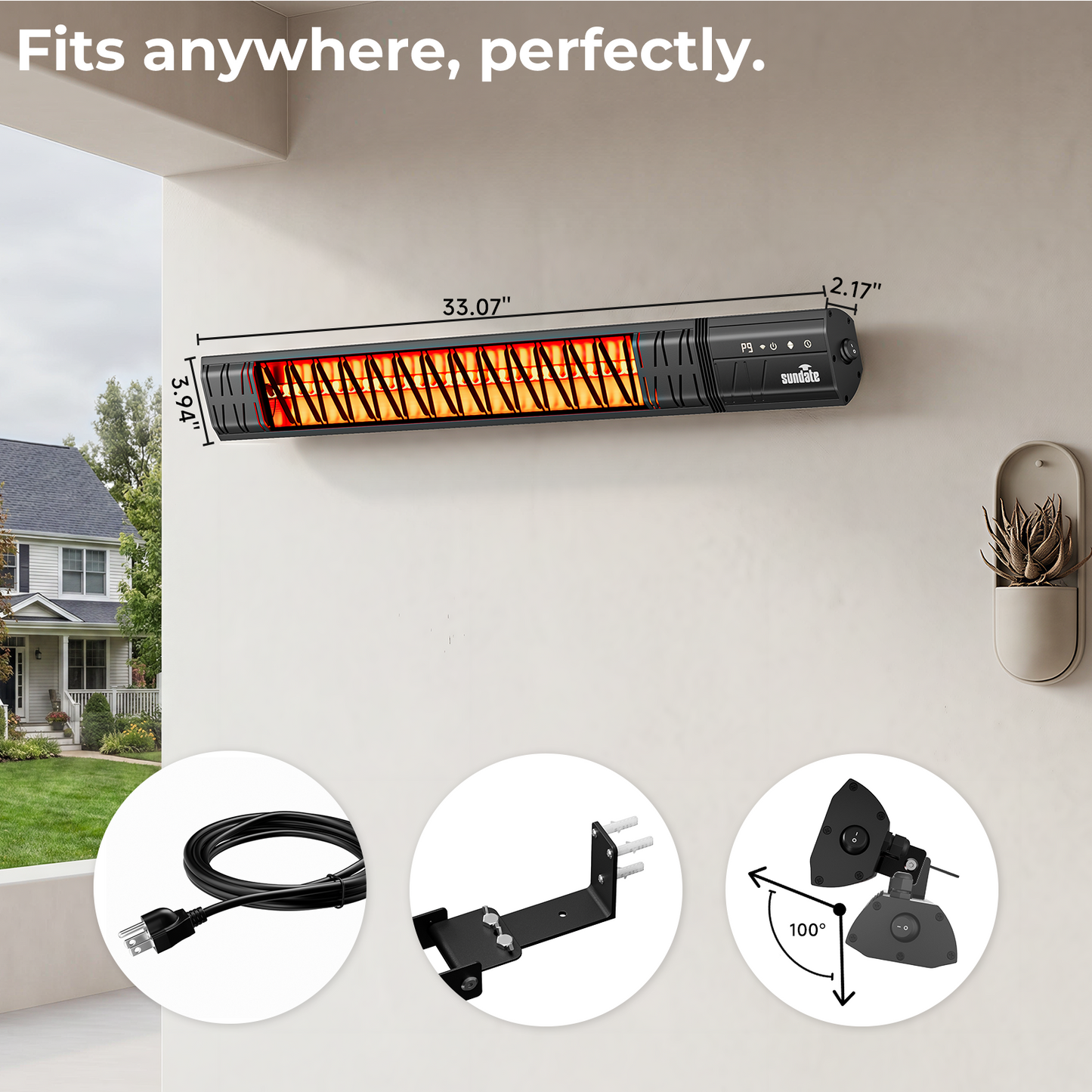 1500W Wall-Mounted Infrared Heater with Remote Control, Wifi Control, 9 Heat Levels, 24H Timers