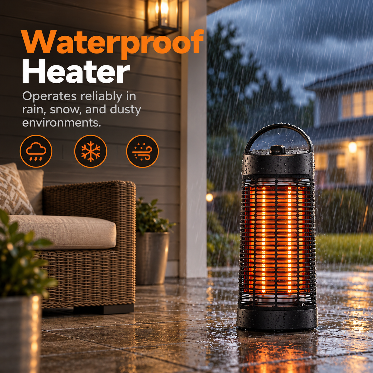 Danluke Portable Freestanding Infrared Patio Heater with Carry Handle, 1200W, Black
