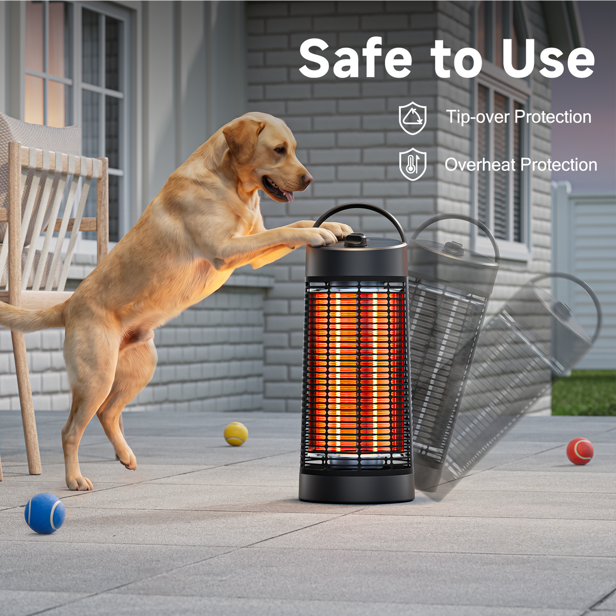 Danluke Portable Freestanding Infrared Patio Heater with Carry Handle, 1200W, Black