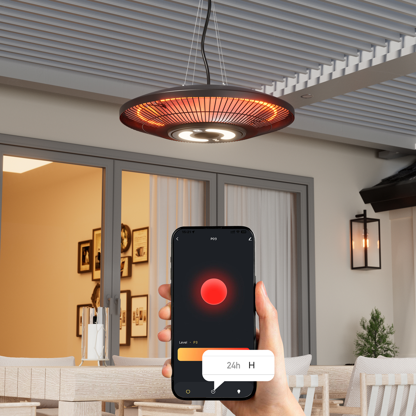 1500W Hanging Heater,Electric Ceiling Mounted Patio Heater with Light,Wifi Control, 2 Heat Levels, 24H Timers