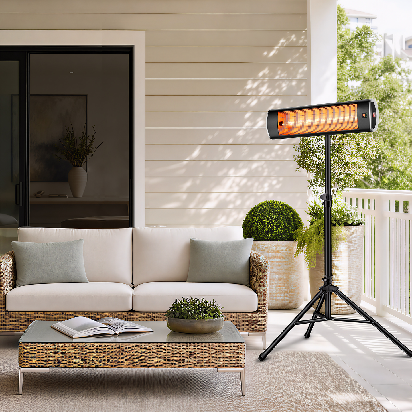 1500W  Electric Patio Heater for Outdoor with Tripod, Waterproof, Remote Control, Tip-Over Protection, Black